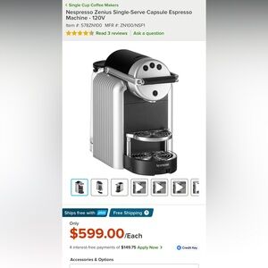 Nespresso Zenius Espresso Machine - Silver and Black